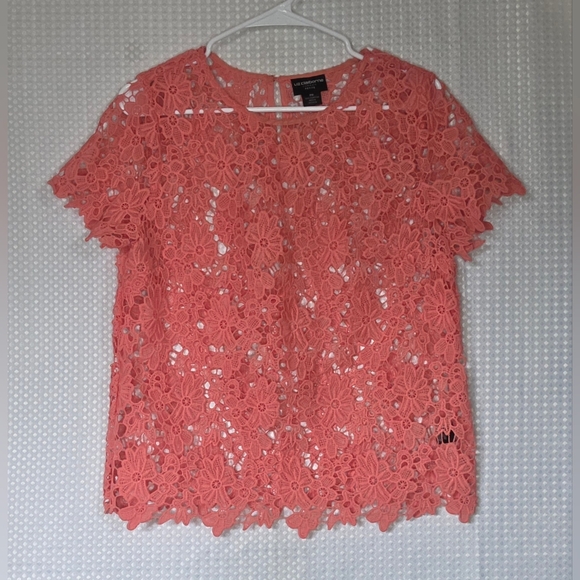 Coral Lace Blouse Cottagecore Romantic Top Feminine Chic Brunch Outfit - Picture 4 of 8